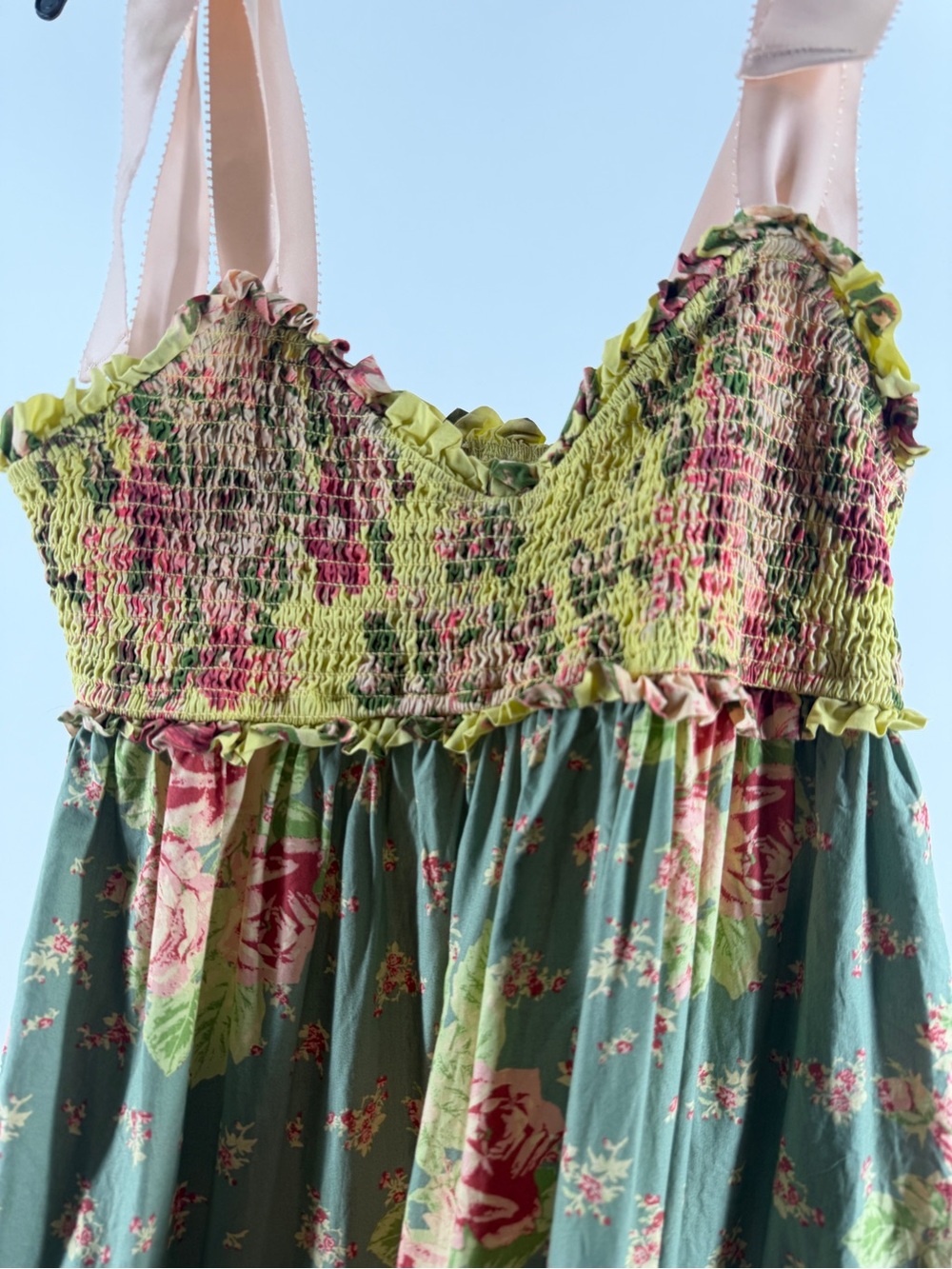 Free People Womens Bluebell Antique Combo Cotton Maxi Dress, Smocked Med - Picture 4 of 11